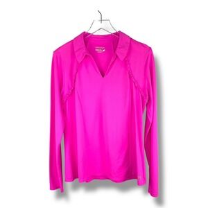 Lilly Pulitzer Luxletic Martina Long Sleeve Golf Polo Shirt Bright Pink XL